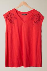 EVANS Curve Red Broderie Anglaise Vest Top