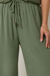 YOURS Plus Size Khaki Green Twill Wide Leg Trousers | Yours Clothing 4