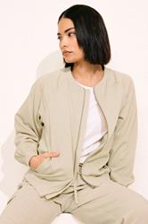 PixieGirl Petite Women's Stone Brown Linen Bomber Jacket | PixieGirl 3