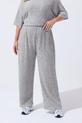 LIMITED COLLECTION Plus Size Grey Plisse Wide Leg Trousers | Yours Clothing 1