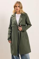 PixieGirl Petite Women's Khaki Green Trench Coat | PixieGirl 3