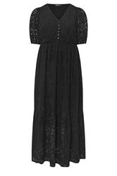 YOURS Curve Black Broderie Anglaise Tiered Maxi Dress
