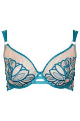 PLAYFUL PROMISES Teal Blue Embroidered Underwired Bra 3