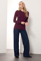 LTS Tall Dark Cherry Red Crew Neck Button Cardigan | Long Tall Sally 2