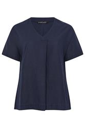 EVANS Curve Navy Blue Premium Linen Front Pleat Top