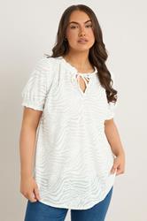EVANS Plus Size White Burnout Print Tie Neck Blouse | Evans 1