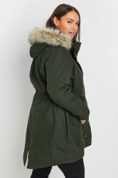 BUMP IT UP MATERNITY Khaki Green Fur Trim Parka | Yours Clothing 3