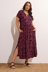 EVANS Plus Size Pink Leopard Print Metal Trim Midaxi Dress | Evans 3