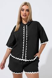 LIMITED COLLECTION Plus Size Black Scallop Linen Shirt | Yours Clothing  3