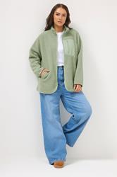 YOURS Plus Size Sage Green Pocket Teddy Fleece Jacket | Yours Clothing 2