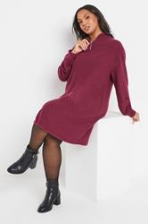 YOURS Plus Size Dark Pink Soft Touch Zip Jumper Dress | Yours Clothing 1