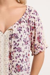 YOURS Plus Size Natural Brown Ditsy Floral Top | Yours Clothing 4