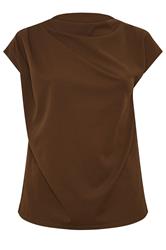YOURS LONDON Curve Chocolate Brown Drape Shoulder Top