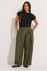 PixieGirl Petite Women's Olive Green Wrap Pleated Wide Leg Trousers | PixieGirl 3