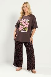 YOURS Plus Size Brown Leopard Print Trousers | Yours Clothing 1