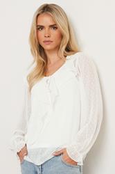 PixieGirl Petite Women's Ivory White Dobby Frill Blouse | PixieGirl 3
