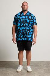 BadRhino BIg & Tall Navy Blue Square Print Peached Short Sleeve Shirt | BadRhino 2
