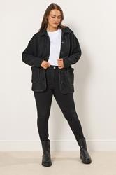 YOURS Plus Size Black Button Teddy Fleece Jacket | Yours Clothing 2