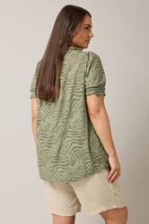 EVANS Plus Size Khaki Green Burnout Print Tie Neck Blouse | Evans 2