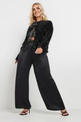 YOURS Plus Size Black Velvet Bow Tie Front Sequin Jacket | Yours Clothing 5