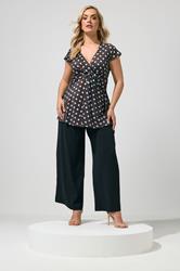 YOURS LONDON Plus Size Chocolate Brown Polka Dot Wrap Front Top | Yours Clothing 1