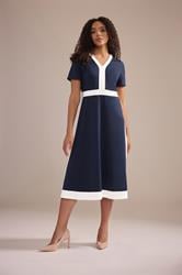 M&Co Navy Blue Colourblock Midi Dress | M&Co 3