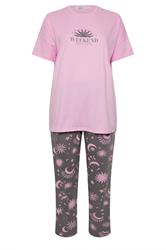 YOURS Plus Size Pink & Grey 'Weekend Dreaming' Pyjama Set | Yours Clothing 5