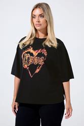 LIMITED COLLECTION Plus Size Black 'Love' Fire Heart T-Shirt | Yours Clothing 3