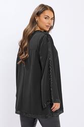 YOURS Plus Size Black Sequin Panel Flare Tunic Top | Yours Clothing 2