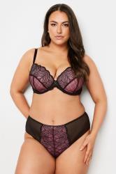 YOURS Plus Size Black & Pink Lace Detail Mesh Padded Bra | Yours Clothing 3