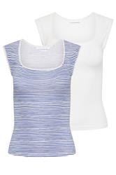 PixieGirl Petite 2 PACK White & Blue Stripe Cotton Vest Top