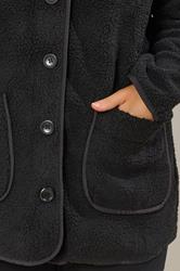 YOURS Plus Size Black Button Teddy Fleece Jacket | Yours Clothing 5