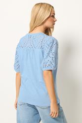 M&Co Light Blue Broderie Cotton Half Placket Top | M&Co 2
