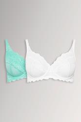 YOURSET 2 PACK Plus Size Blue & White Lace Underwired Mesh Bras | Yours Clothing 3