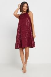 PixieGirl Petite Women's Burgundy Red Sequin Embellished Halter Neck Dress | PixieGirl 4