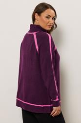 EVANS Plus Size Purple Contrast Tipped Jumper | Evans 2