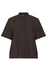EVANS Curve Brown Cotton Boxy Collard Shirt