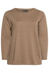 YOURS Curve Natural Brown Long Sleeve T-Shirt
