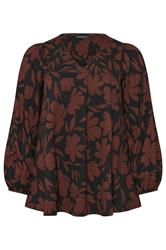 EVANS Curve Black & Brown Floral Pleat Front Blouse