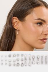 YOURSET 12 PACK Silver Tone Diamante Mixed Earring Set | Yours Clothing 1