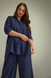 EVANS Plus Size Navy Blue Long Sleeve Premium Linen Shirt | Evans 3