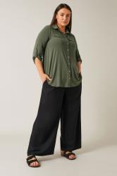 Evans Plus Size Khaki Green Tab Sleeve Blouse | Evans 1