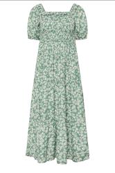 PixieGirl Petite Green Daisy Tiered Bardot Dress