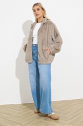 YOURS Plus Size Natural Brown Faux Fur Fleece Jacket | Yours Clothing 1