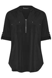 EVANS Curve Black Zip Front Jersey Blouse