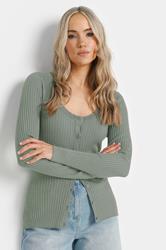 LTS Tall Sage Green Ribbed Scallop Hemline Cardigan | Long Tall Sally 3