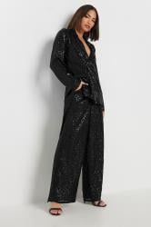 PixieGirl Petite Women's Black Sequin Embellished Wide Leg Trousers | PixieGirl 3