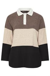 YOURS Plus Size Natural Brown Colourblock Rugby Collar Top | Yours Clothing 6