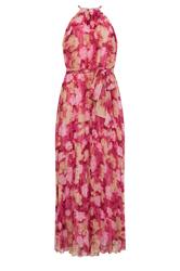 STAR Pink Blurred Abstract Metallic Pleated Dress
