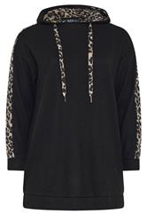 YOURS Curve Black Leopard Print Trim Hoodie